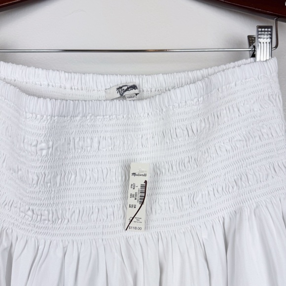 Madewell Smocked Waist Cotton Poplin Relaxed Midi Skirt White Size L NWT - Picture 7 of 10
